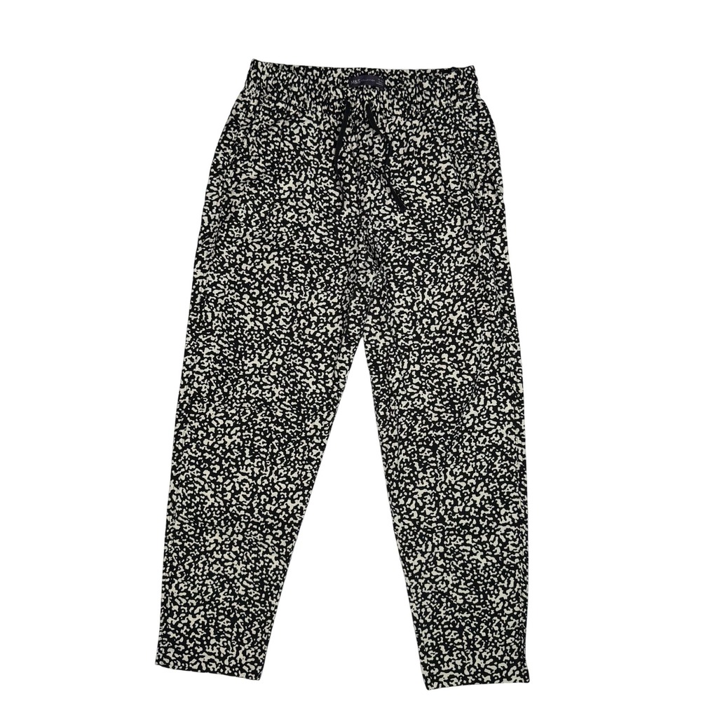 M&S Collection Animal Print Womens Tapered Pants Black Linen Blend US 6 Short